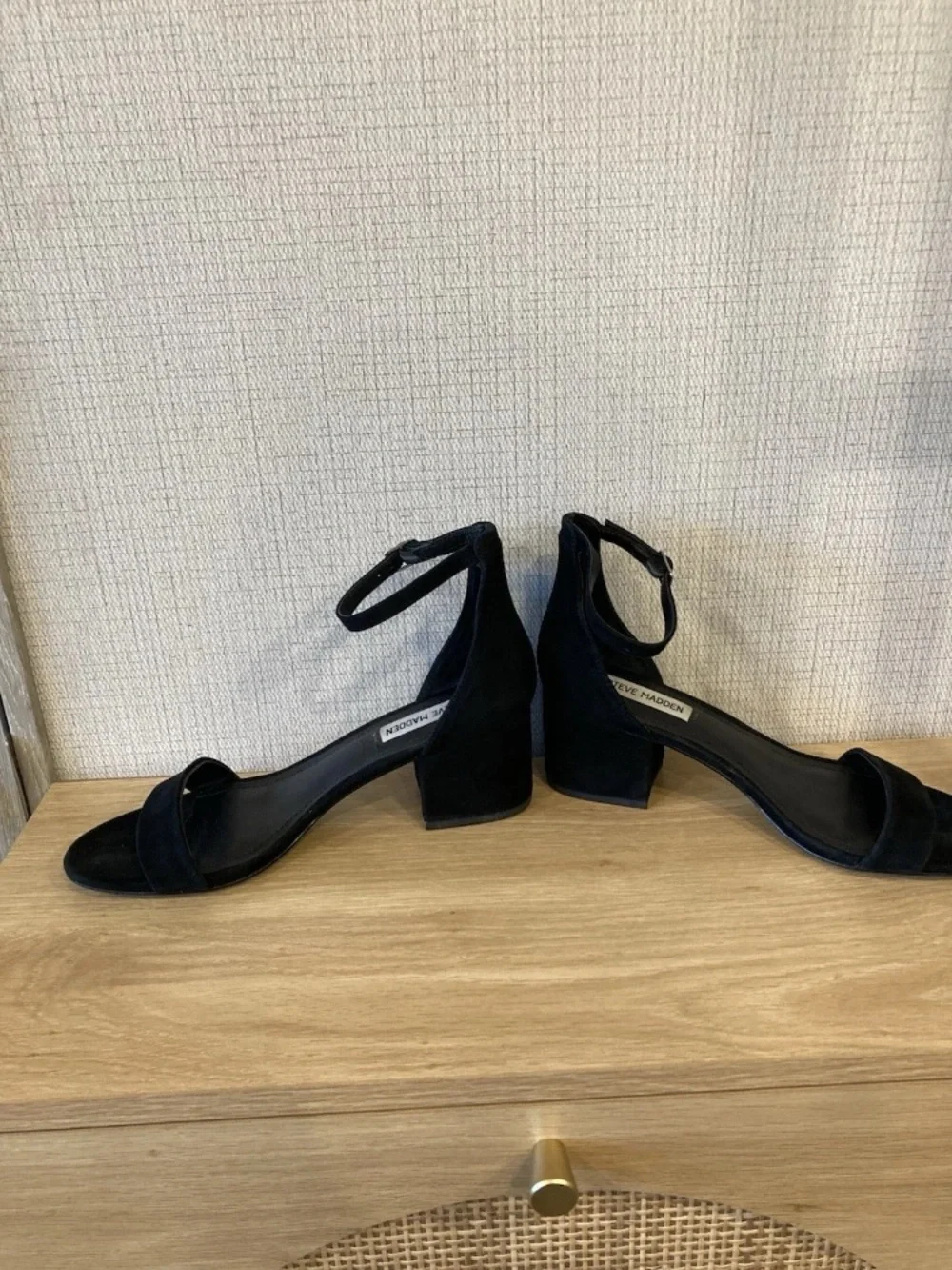 Steve Madden Black Suede Ankle-Strap Block Heels